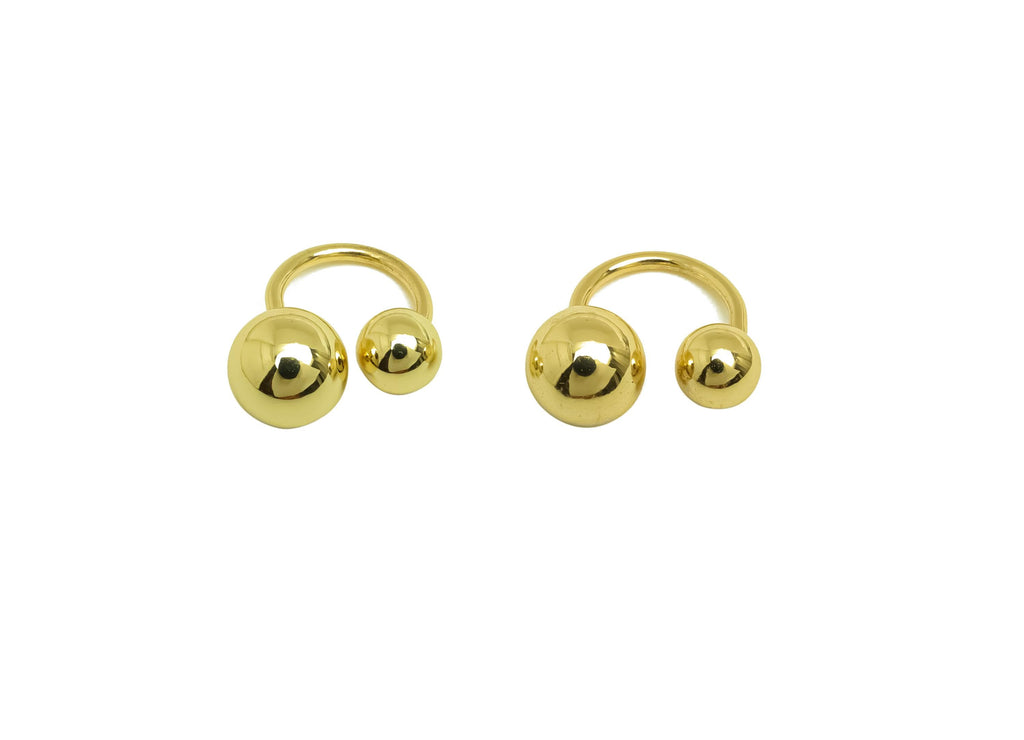 Brass Minimalist Ear Cuff - Gold Thick Ball Earring Cuff - Minimalist Ball Cuff Earring - 18K Real Gold Plated -13.76x11.65x0.86mm - RGP7945 - DOMEDBAZAAR