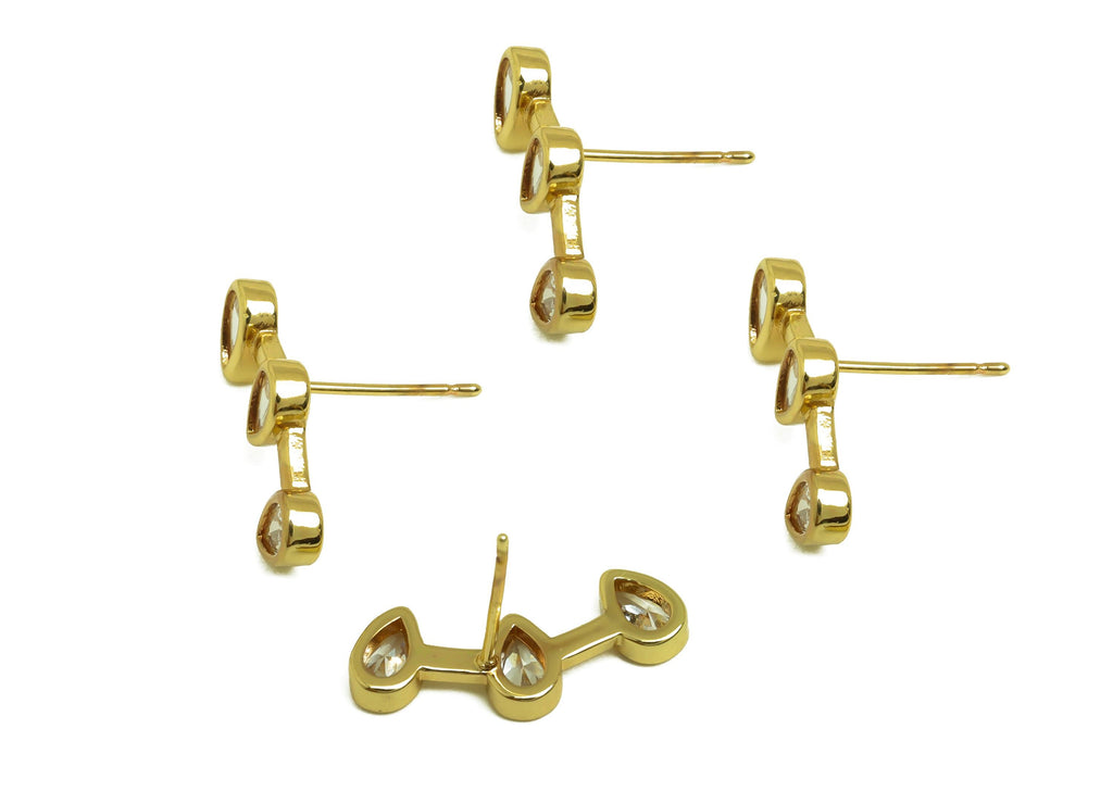 Brass Teardrop Earring Post - Gold Zircon Curved Bar Earring - CZ Teardrop Earring Stud - 18K Real Gold Plated- 14.52x18.82x2.35mm - RGP7989 - DOMEDBAZAAR