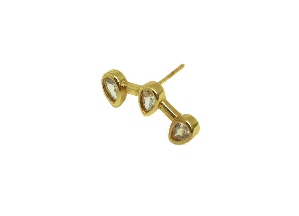 Brass Teardrop Earring Post - Gold Zircon Curved Bar Earring - CZ Teardrop Earring Stud - 18K Real Gold Plated- 14.52x18.82x2.35mm - RGP7989 - DOMEDBAZAAR