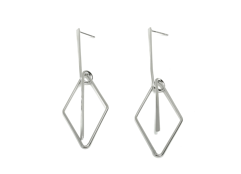 Brass Hammered Earring Post -  Brass Diamond Earring Post - Brass Rhombic Earring Post - 18K Real White Gold Plating - 81x24x0.7mm - RGP8066 - DOMEDBAZAAR