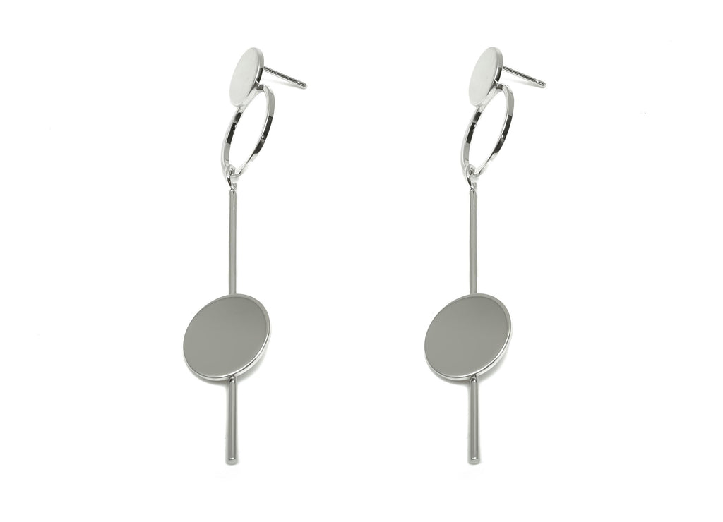 Brass Round Dangle Earring Post - Brass Double Circle Earring Stud - Stick Earring Post  - 18K Real White Gold Plating - 70x15x16mm -RGP8059 - DOMEDBAZAAR