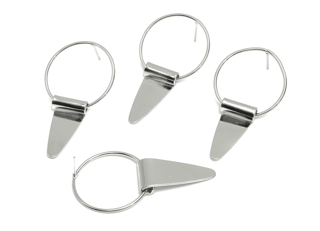Brass Dangle Earring Post - Brass Triangle Wire Earring Post - Triangle Earring Post - 18K Real White Gold Plating - 49x27x0.73mm - RGP8056 - DOMEDBAZAAR