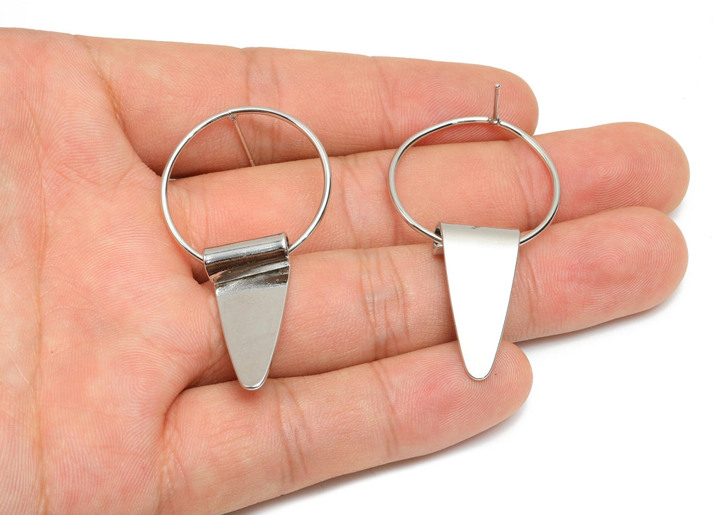 Brass Dangle Earring Post - Brass Triangle Wire Earring Post - Triangle Earring Post - 18K Real White Gold Plating - 49x27x0.73mm - RGP8056 - DOMEDBAZAAR