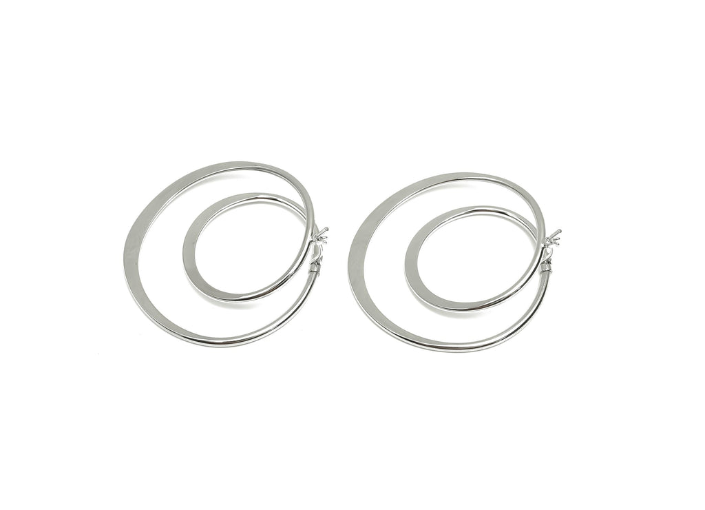 Hammered Hoop Earring - Brass Hinged Back Earring - Brass Hinged Back Hoop Earring - 18K Real White Gold Plating - 44.17x40x1.57mm - RGP8083 - DOMEDBAZAAR