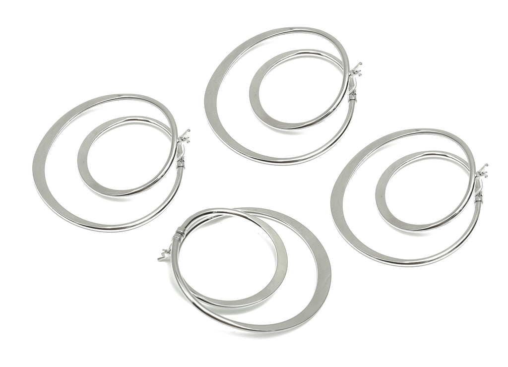 Hammered Hoop Earring - Brass Hinged Back Earring - Brass Hinged Back Hoop Earring - 18K Real White Gold Plating - 44.17x40x1.57mm - RGP8083 - DOMEDBAZAAR