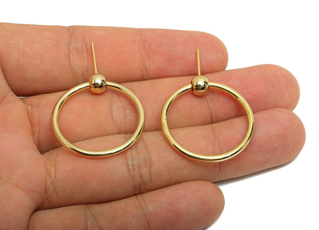 Brass Ball Circle Earring Stud - Round Earring Post for Woman&#39;s - Gold Daily Wear Ear - 18K Real Gold Plating - 28.08x26.97x2.26mm -RGP8693 - DOMEDBAZAAR
