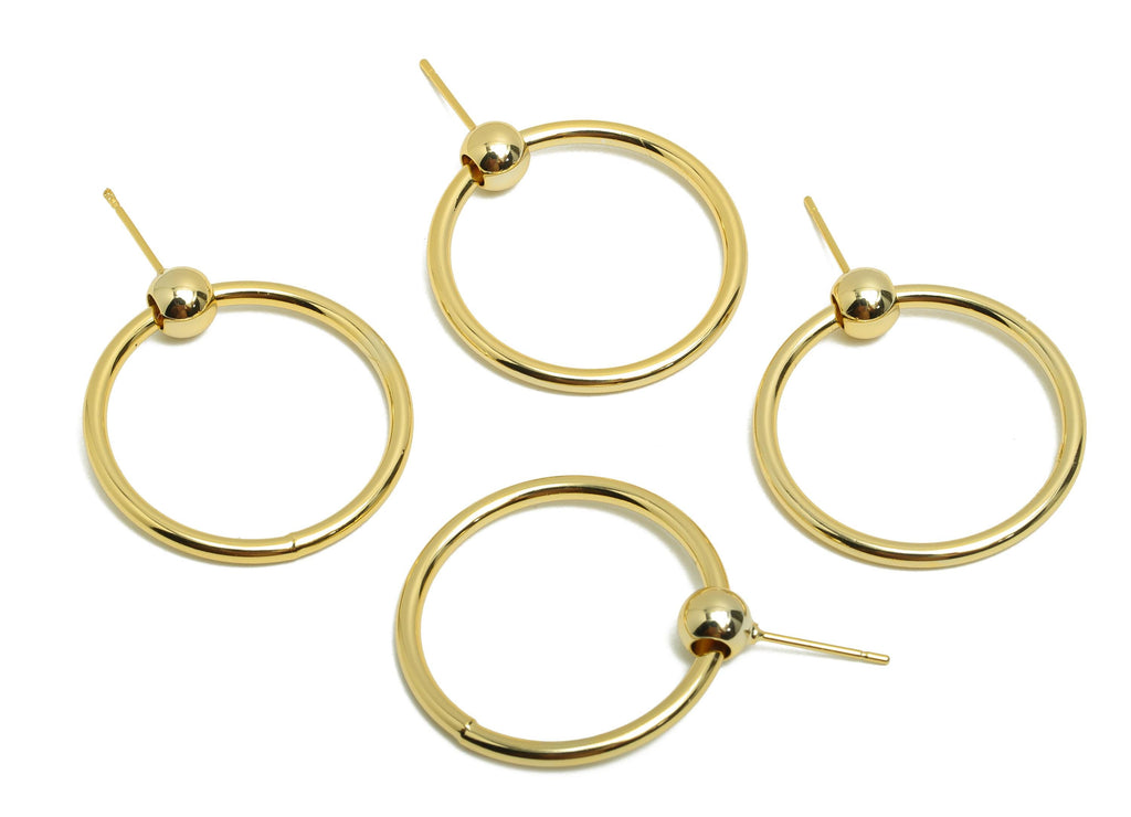 Brass Ball Circle Earring Stud - Round Earring Post for Woman&#39;s - Gold Daily Wear Ear - 18K Real Gold Plating - 28.08x26.97x2.26mm -RGP8693 - DOMEDBAZAAR
