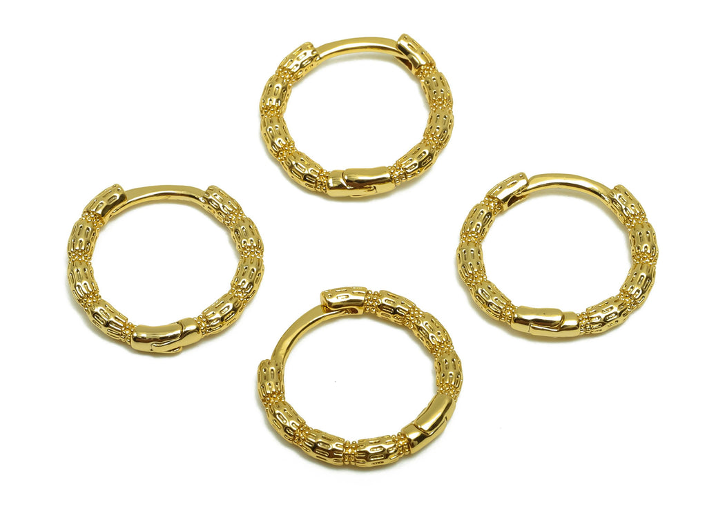 Brass Hoop Earring - Brass Huggie Hoop Earring With Loop - Brass Textured Clasp Hoop Earring - 18K Real Gold Plating - 12x13x1mm -RGP8334 - DOMEDBAZAAR