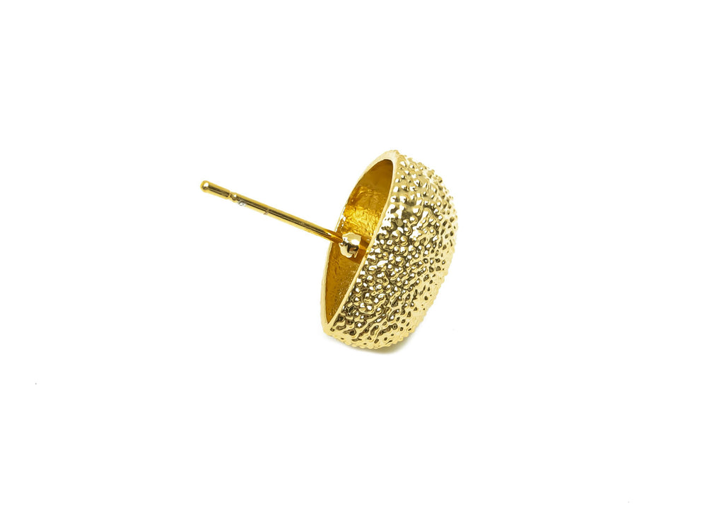 Brass Heart  Earring Stud -  Brass Textured Heart Earring Post - Frosted Heart Earring Post - 18K Real Gold Plating - 17x13.3x8mm - RGP8322 - DOMEDBAZAAR