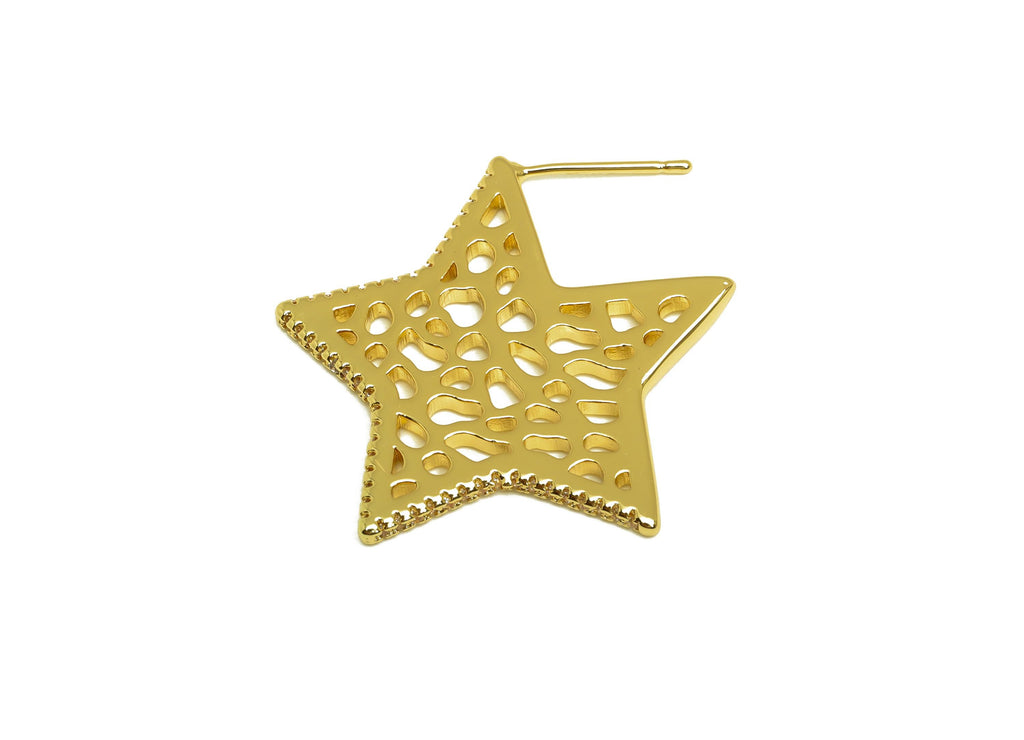 Brass Star Earring Post - Gold Zircon Mesh Star Earring - CZ Textured Star Earring Stud - 18K Real Gold Plated - 30.40x31.93x1.85mm- RGP8006 - DOMEDBAZAAR