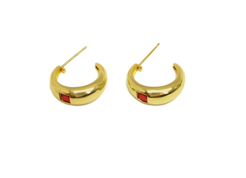 Brass C Hoop Earring - Gold Zircon Circle Earring Stud - CZ Open Round Earring Post - 18K Real Gold Plating - 24.70x6.85x3.83mm - RGP8007 - DOMEDBAZAAR