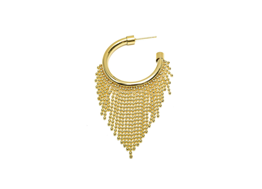 Brass Beads Chain Earring - Gold Open Round C Tassel Ear Stud - Circle Beads Chain Earring Post - 18K Real Gold Plated- 77x40x4.5mm- RGP8280 - DOMEDBAZAAR