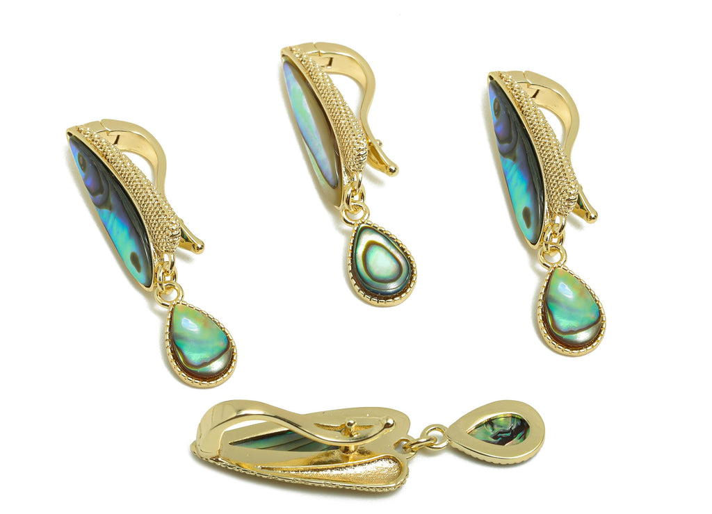Brass Shell Clasp Charm -  Abalone Shells Charm - Brass Teardrop Clasp  - Gold Jewelry -  18K Real Gold Plating - 30x8.5x8mm - RGP9977 - DOMEDBAZAAR