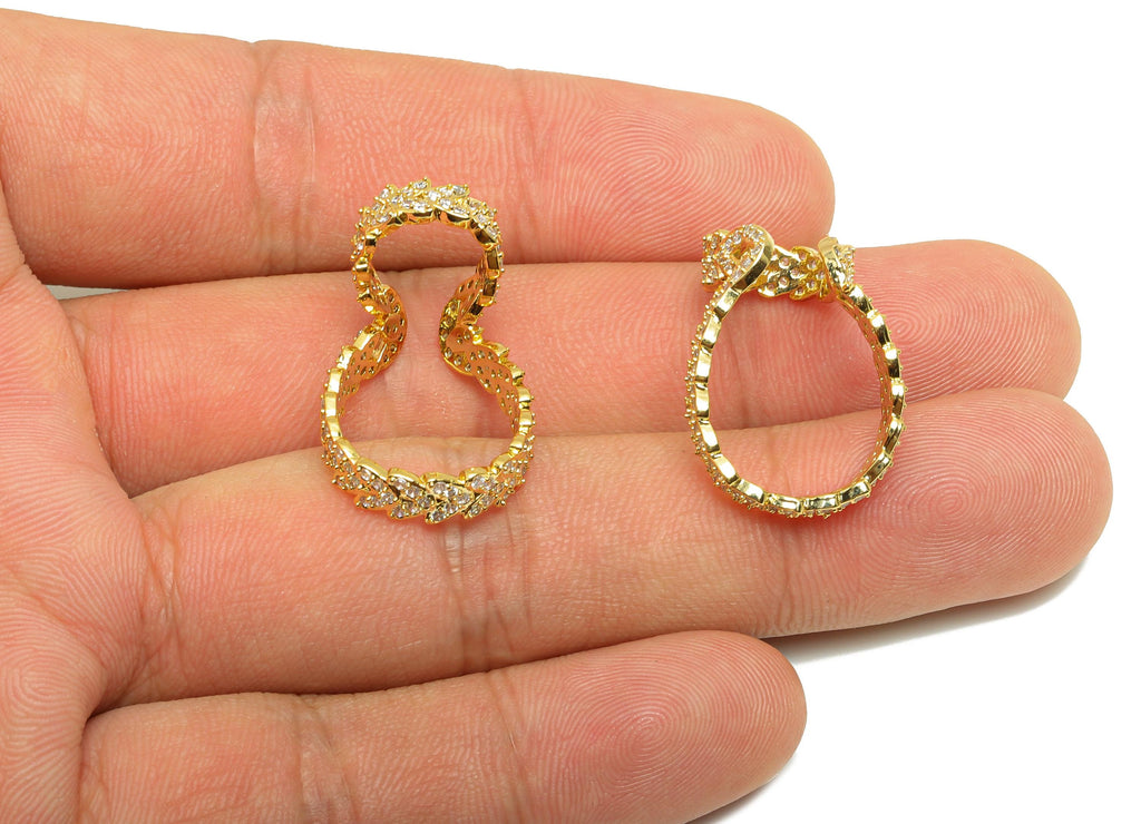 Brass Wheat Cuff Earring - Wire Hook Earring for Girls - Cubic Zircon Wheat Cuff Earring - 18K Real Gold Plating - 26.9x15.6x1.58mm- RGP8847 - DOMEDBAZAAR