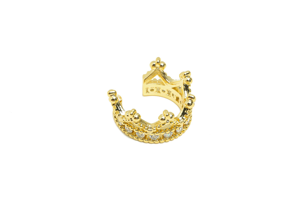 Brass Crown Cuff Earring - Gold Ring with Crystal Accents - Cubic Zircon Open Cuff Earring - 18K Real Gold Plating - 13x11.3x6.84mm- RGP8875 - DOMEDBAZAAR