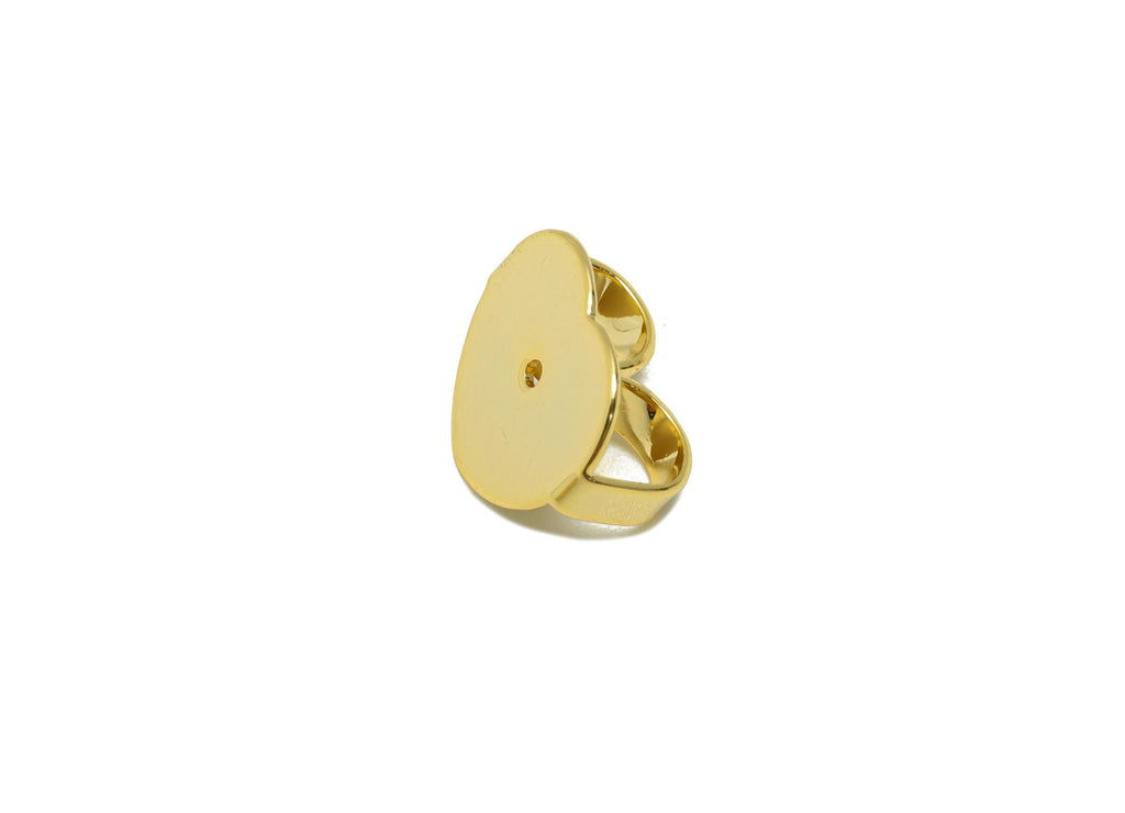 Brass Heart Earring Stopper - Gold Butterfly Earring Backs - Secure Clasp Used as Earring - 18K Real Gold Plating - 10.7x8.9x5.3mm - RGP8891 - DOMEDBAZAAR