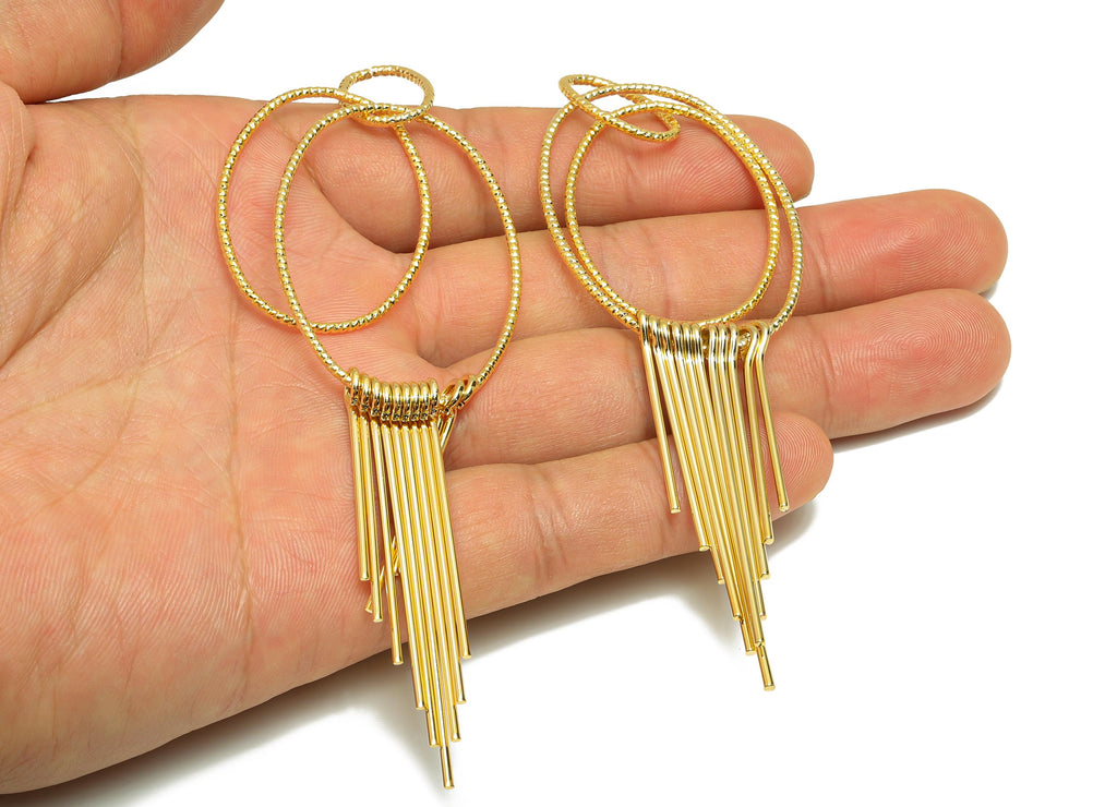 Brass Oval Fringe Charm - Textured Three Oval Fringe Charm - Gold Dangle Pendant for Earring - 18K Real Gold Plating - 112x34x2.9mm- RGP8916 - DOMEDBAZAAR