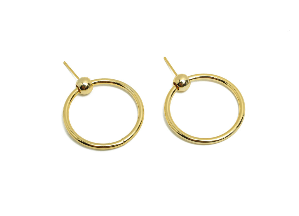 Brass Ball Circle Earring Stud - Round Earring Post for Woman&#39;s - Gold Daily Wear Ear - 18K Real Gold Plating - 28.08x26.97x2.26mm -RGP8693 - DOMEDBAZAAR