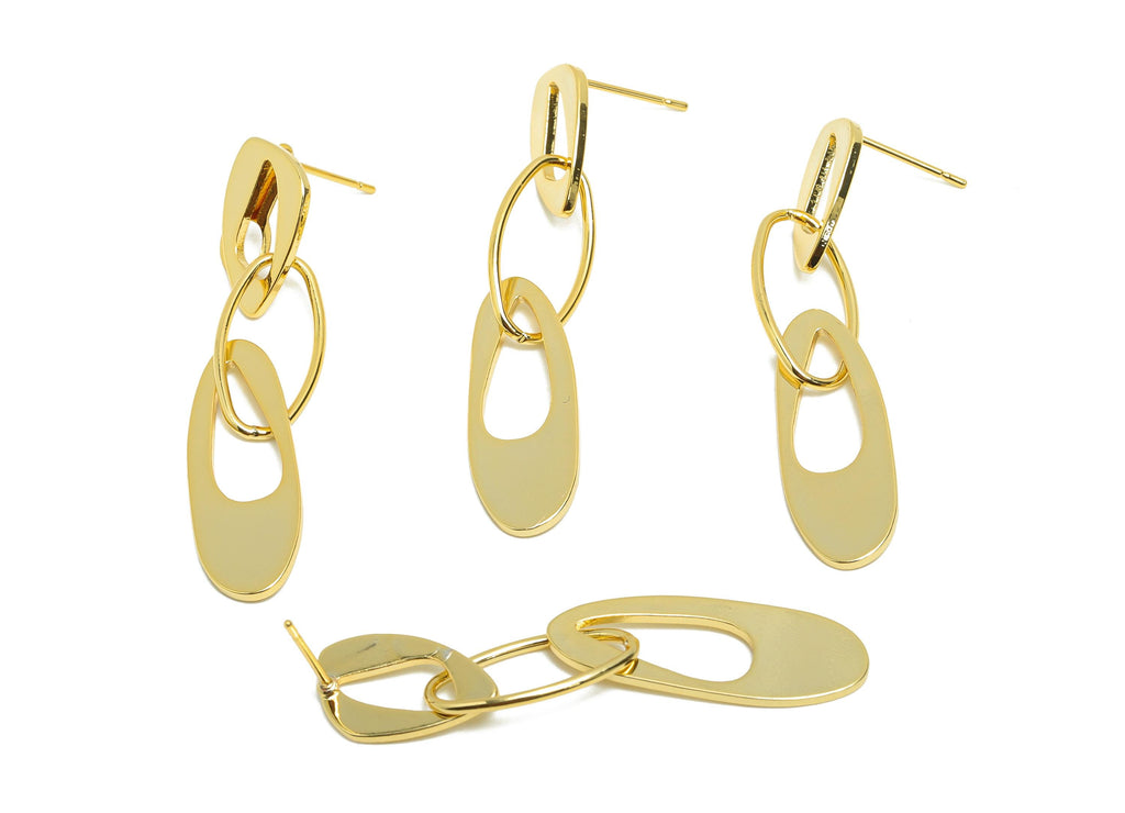 Brass Irregular Oval Earring - Oval Dangle Earring Post for Woman&#39;s - Gold Earring Stud - 18K Real Gold Plating -48.52x8.89x0.99mm -RGP8707 - DOMEDBAZAAR