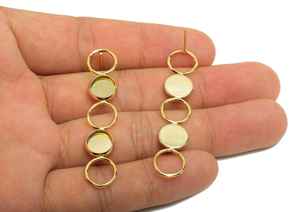 Brass Round Earring Stud - Circle Earring Post for Woman&#39;s - Gold Geometry Stud Earring - 18K Real Gold Plating - 51.63x10.15x1.04mm-RGP8721 - DOMEDBAZAAR