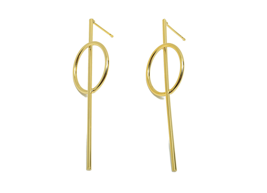 Brass Long Bar Earring Stud - Circle Earring Post for Woman - Gold Daily Wear Earring - 18K Real Gold Plating - 62.44x19.85x1.45mm - RGP8747 - DOMEDBAZAAR