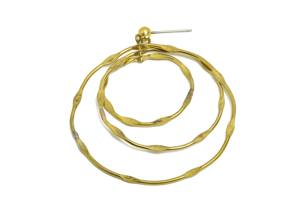 Hammered Earring Stud - Raw Brass Boho Chic Layered Hoop Earring Post - Hammered Double Hoop Earrings Post - 58x47x4mm - PP10836 - DOMEDBAZAAR