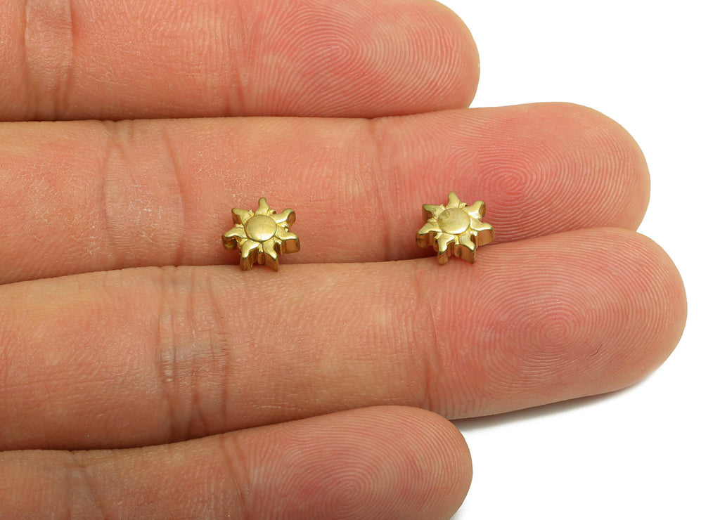 Brass Sun Beads - Raw Brass Metal Space Beads for Necklace - Brass Sunshine Hollow Spherical Bead - Sunflower Bead - 7.77x7.77x3mm - PP10847 - DOMEDBAZAAR