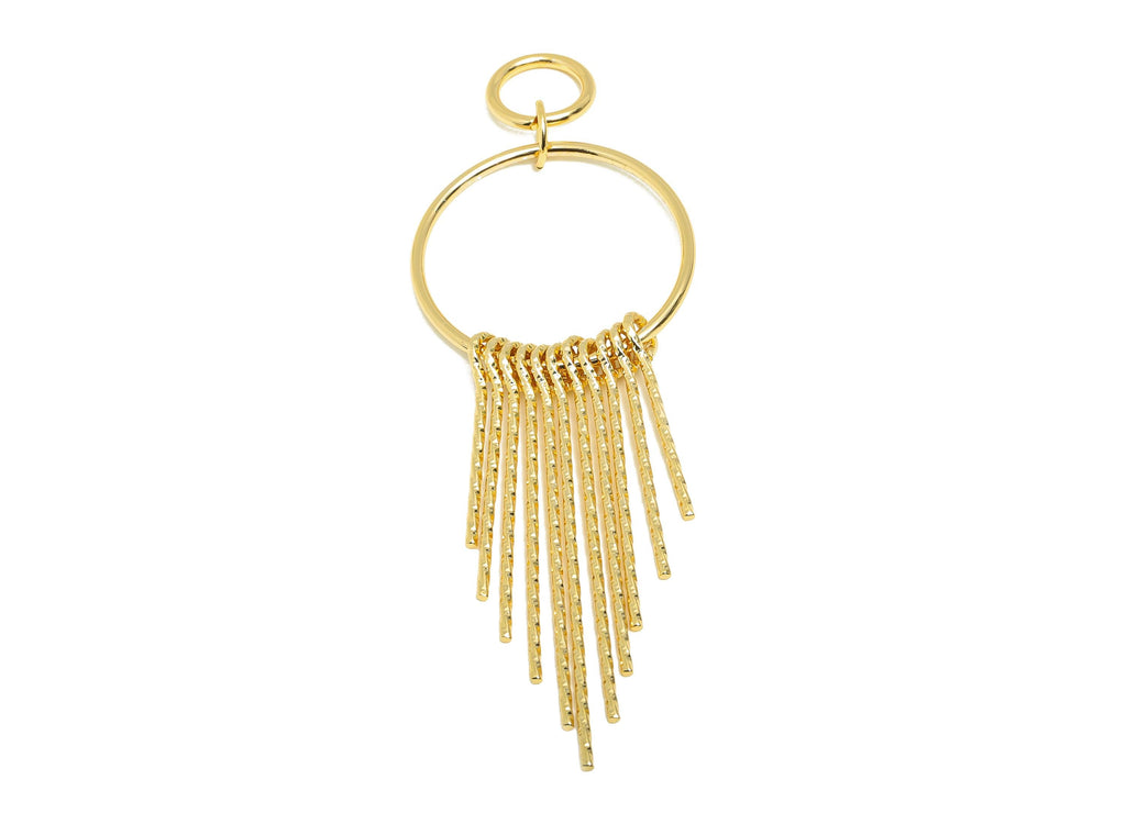 Dangle Tassel Earring Charm - Brass Boho Textured Tassel Charm - Layered Fringe for Bold Look  Charm - Gold Jewelry - 90x30x5mm - RGP10113 - DOMEDBAZAAR