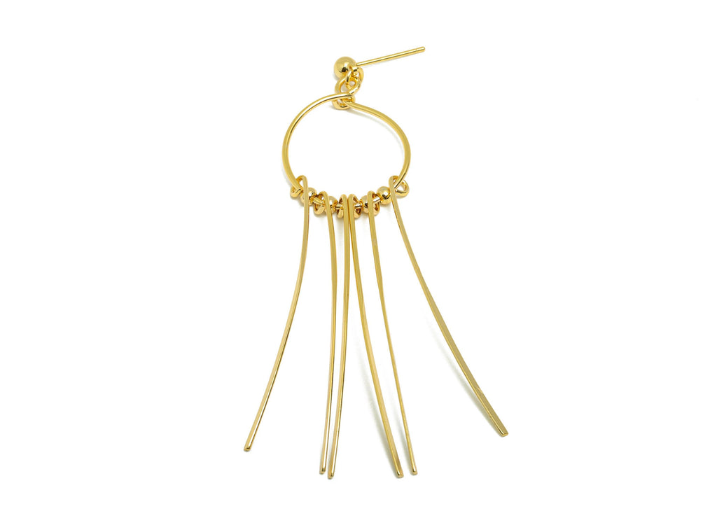 Dangle Tassel Earring Stud - Brass Boho Hammered Tassel Post - Layered Fringe Earring Bold Look Post - Gold Jewelry - 82x22x4mm - RGP10111 - DOMEDBAZAAR