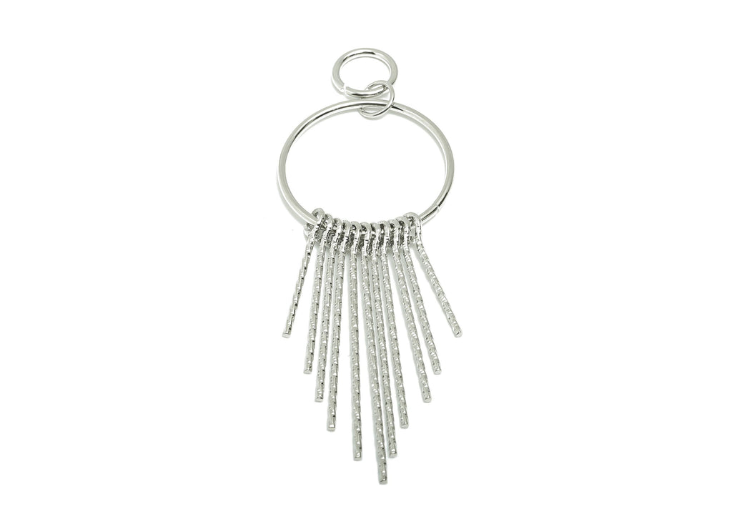 Dangle Tassel Earring Charm - Brass Boho Textured Tassel Charm - Layered Fringe for Bold Charm - 18k White Gold Plated - 90x30x5mm -RGP10114 - DOMEDBAZAAR