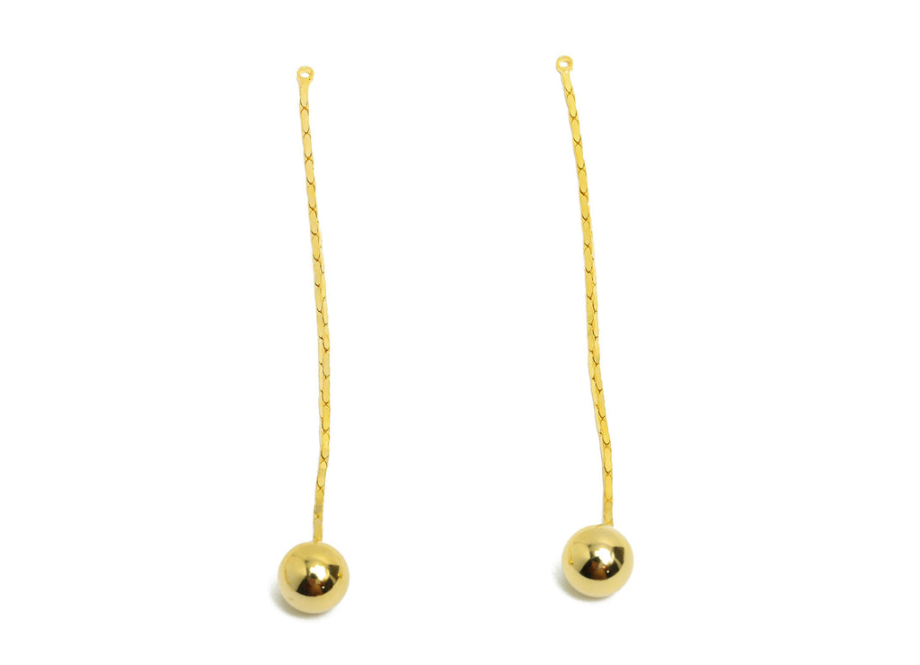 Brass Ball Dangle Earring Charm - Brass Minimalist Hanging Bead Charm - Chain Drop Pendant - 18K Real Gold Plated - 75x7x7mm - RGP10011 - DOMEDBAZAAR