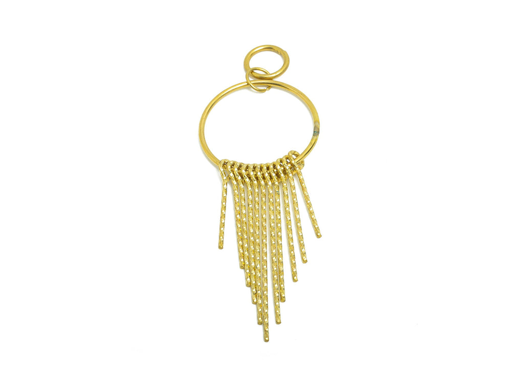 Dangle Tassel Earring Charm - Raw Brass Boho Textured Tassel Wire Charm - Layered Fringe for Bold Look Earring Charm - 90x30x5mm - PP10834 - DOMEDBAZAAR