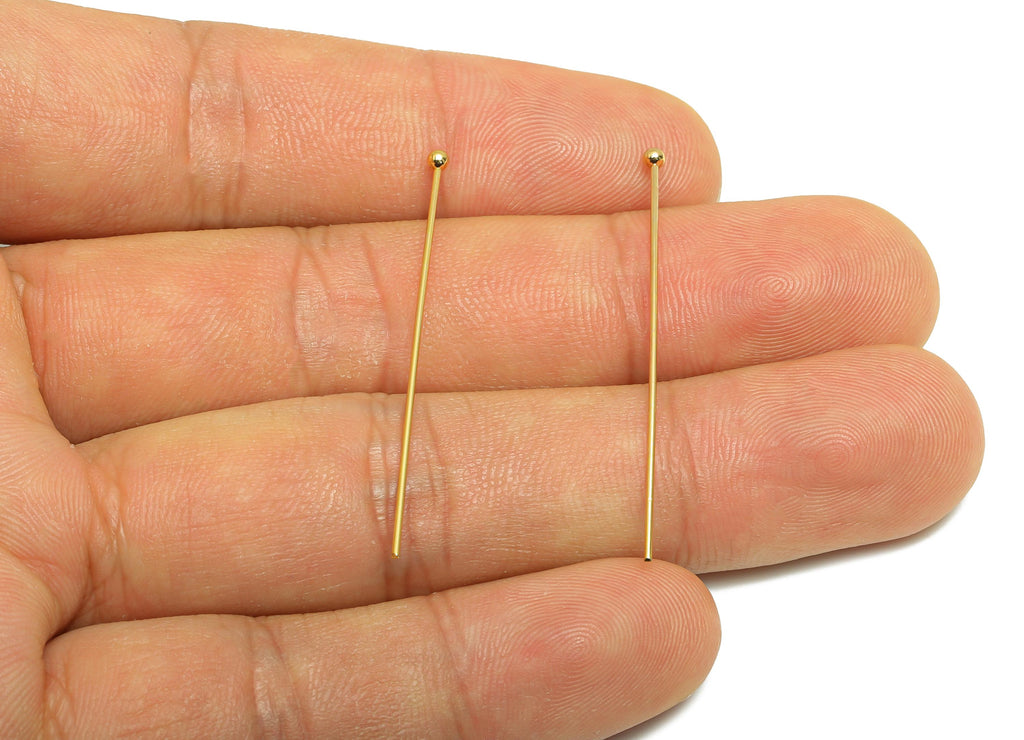 40mm Ball Head Pin Charm - Brass Essential Beading - Craft Supplies For Bead - Bead Stopper - 18k Real Gold Plated - RGP10284 - DOMEDBAZAAR