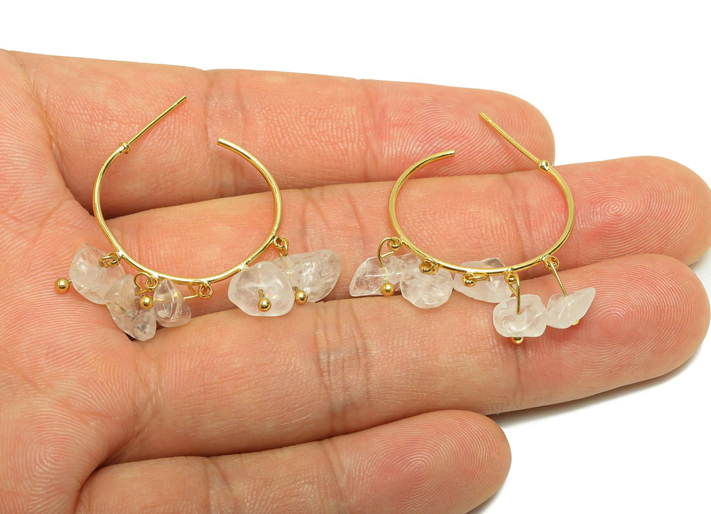 MJ102448 Push Back Stud Earring - Brass - C Hoop Earring - Natural stone - 316 Stainless Steel Stud-18K Real Gold Plating - DOMEDBAZAAR