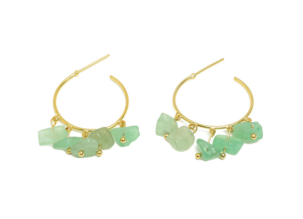 MJ102445 Push Back Stud Earring - Brass - C Hoop Earring - Natural Stone - 316 Stainless Steel Stud-18K Real Gold Plating - DOMEDBAZAAR