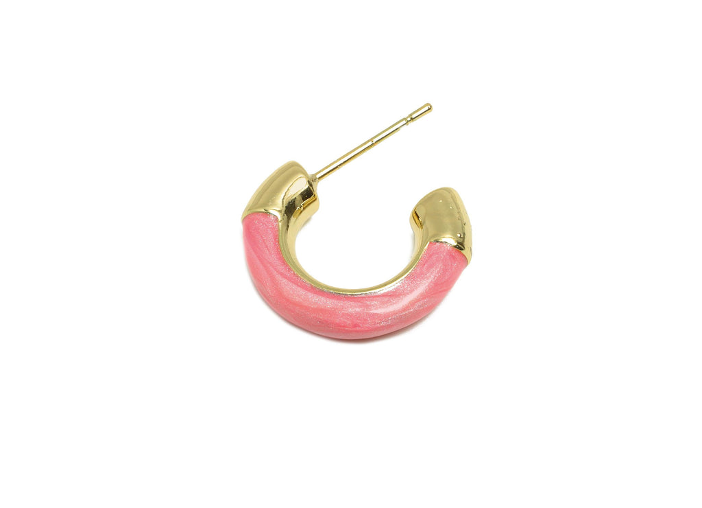 Brass Hoop Earring - Brass Enamel Chunky Hoop Earring - Trendy Colorful Hoop C Earring Post - 18K Real Gold Plated - 21x18x4mm- RGP9294 - DOMEDBAZAAR