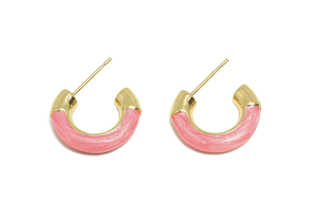Brass Hoop Earring - Brass Enamel Chunky Hoop Earring - Trendy Colorful Hoop C Earring Post - 18K Real Gold Plated - 21x18x4mm- RGP9294 - DOMEDBAZAAR
