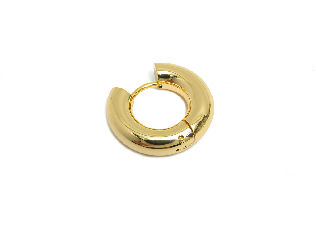Gold Hoop Earring - Brass Enamel Chunky Huggie Earring - Classic Hoop Minimalist Jewelry - 18K Real Gold Plated - 20x19x5.1mm - RGP9374 - DOMEDBAZAAR