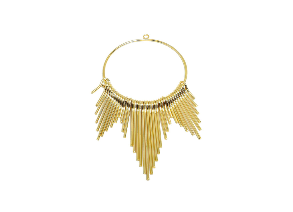 Fringe Hoop Earring Charm - Brass Tassel Wire Charm - Modern Layered Wire Gold Charm - DIY Jewelry - 18K Real Gold Plated -89x44x1mm-RGP9402 - DOMEDBAZAAR