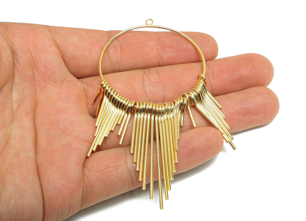 Fringe Hoop Earring Charm - Brass Tassel Wire Charm - Modern Layered Wire Gold Charm - DIY Jewelry - 18K Real Gold Plated -89x44x1mm-RGP9402 - DOMEDBAZAAR