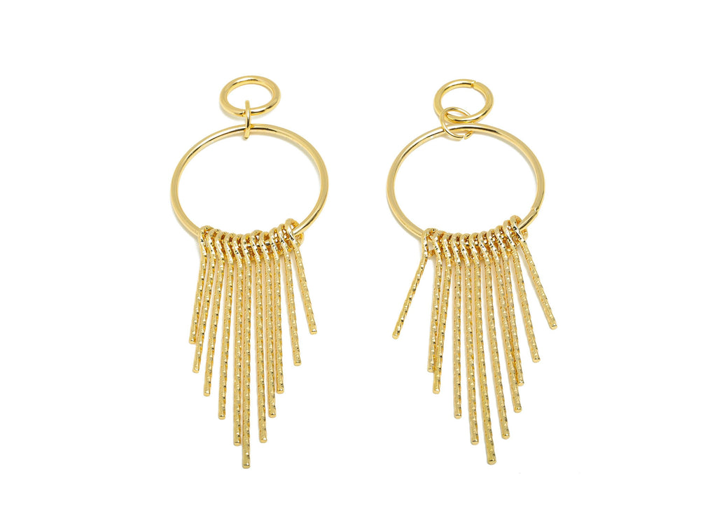 Dangle Tassel Earring Charm - Brass Boho Textured Tassel Charm - Layered Fringe for Bold Look  Charm - Gold Jewelry - 90x30x5mm - RGP10113 - DOMEDBAZAAR