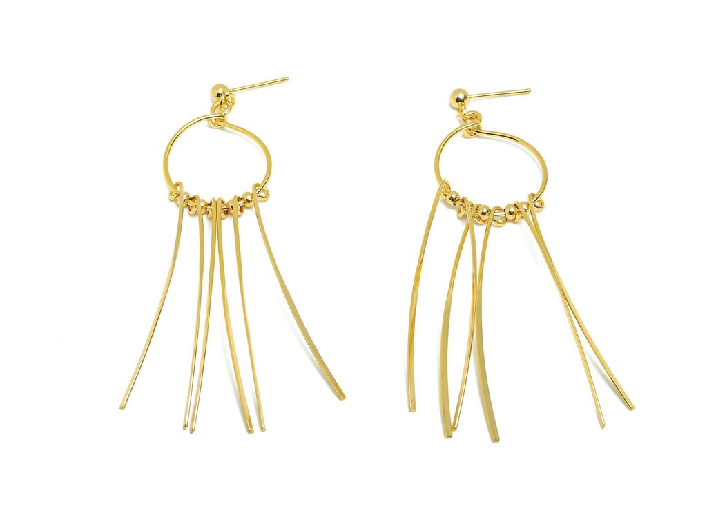 Dangle Tassel Earring Stud - Brass Boho Hammered Tassel Post - Layered Fringe Earring Bold Look Post - Gold Jewelry - 82x22x4mm - RGP10111 - DOMEDBAZAAR