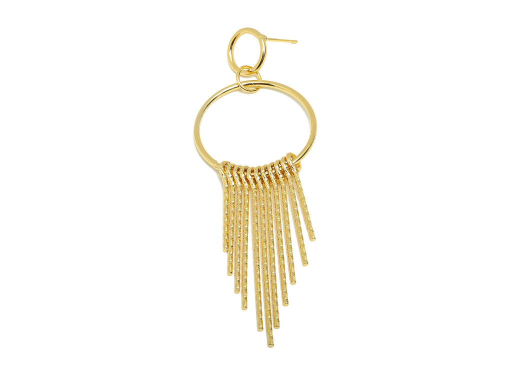 Dangle Tassel Earring Stud - Brass Boho Textured Tassel Wire Post - Layered Fringe Earring Bold Post - Gold Jewelry - 90x30x5mm - RGP10115 - DOMEDBAZAAR