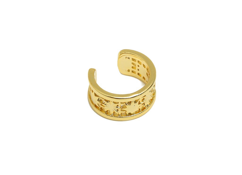 Brass Textured Ear Cuff - Gold Hollow Earring Cuff - Minimalist Daily Wear Earring Cuff - 18K Real Gold Plated -11.38x10.39x1.01mm - RGP9143 - DOMEDBAZAAR