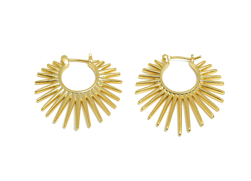 Brass Hoop Earring - Brass Radiant Hoop Huggie Earring - Spiked Hoop Earring - Punk Jewelry-  18K Real Gold Plated - 30x29x2mm -RGP9165 - DOMEDBAZAAR