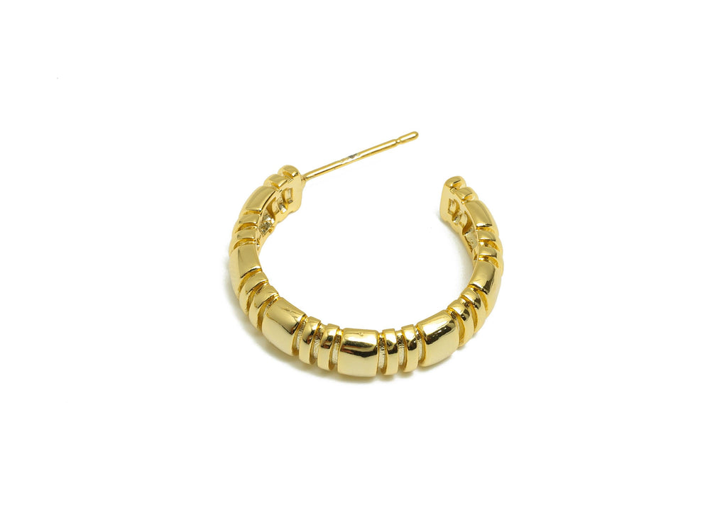 Textured Hoop Earring Stud - Gold Brass Unique Hoop - Brass Geometric Hoop - Modern Jewelry - 18K Real Gold Plated - 24x21x2.22mm - RGP9202 - DOMEDBAZAAR