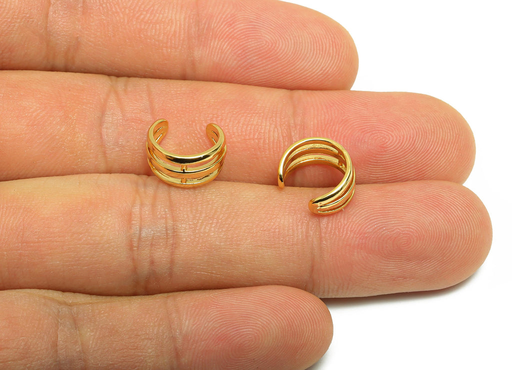 Gold Minimalist Ear Cuff - Brass Modern Simple Gold Ear Cuff - Brass Sleek Gold Ear Cuff - 18K Real Gold Plating - 11.59x10x1mm- RGP9193 - DOMEDBAZAAR