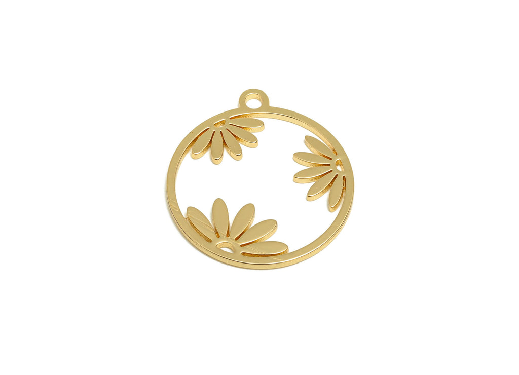 Daisy Cutout Earring Charm - Brass Daisy Gold Charm - Botanical Gold Pendant - Nature Jewelry - 18K Real Gold Plated - 21x19x0.9mm - RGP9266 - DOMEDBAZAAR