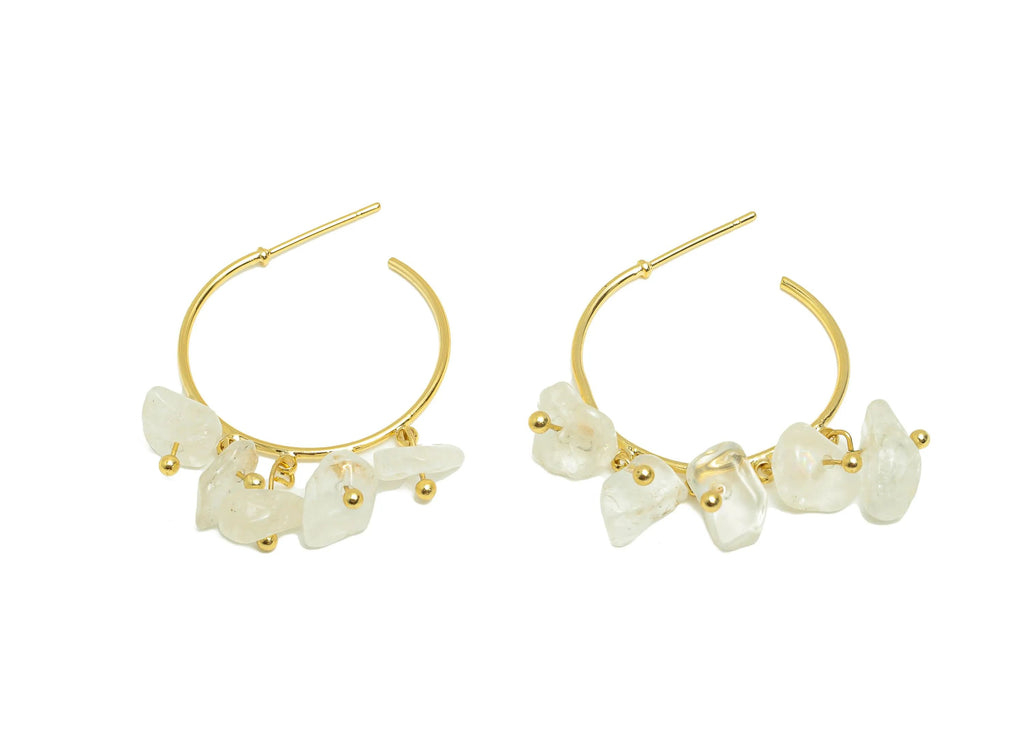 MJ102448 Push Back Stud Earring - Brass - C Hoop Earring - Natural stone - 316 Stainless Steel Stud-18K Real Gold Plating - DOMEDBAZAAR