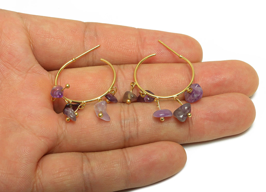 MJ102451 Push Back Stud Earring - Brass - Natural Stone - C Hoop Earring - Natural Stone - 316 Stainless Steel Stud-18K Real Gold Plating - DOMEDBAZAAR